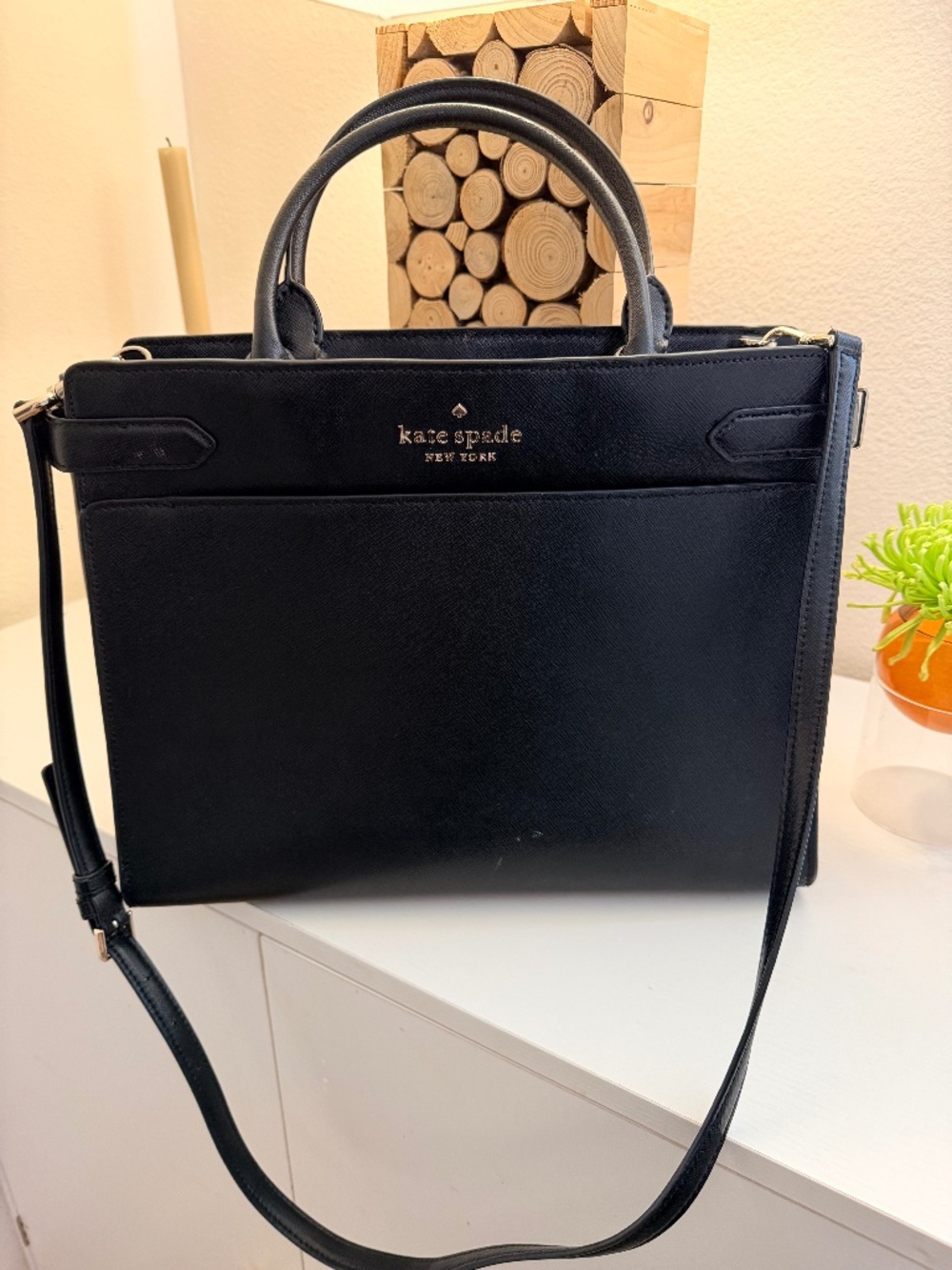 Kate Spade Large Staci Saffiano Leather Satchel Black